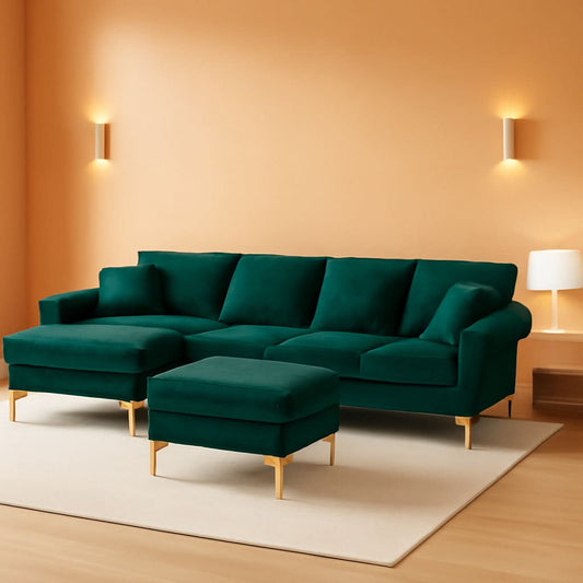 Canapé d'angle en U avec pouf